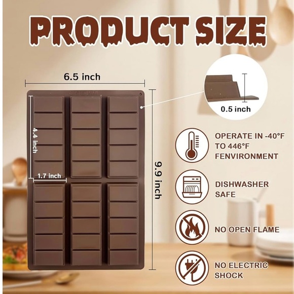 2 Sets of 2-Piece Deep Chocolate Bar Mold Set – Thick Silicone Candy Molds - Picture 4 of 5